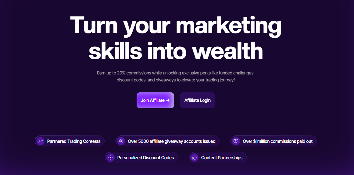 BlueberryFunded affiliate dashboard showing referral stats and clicks for partners